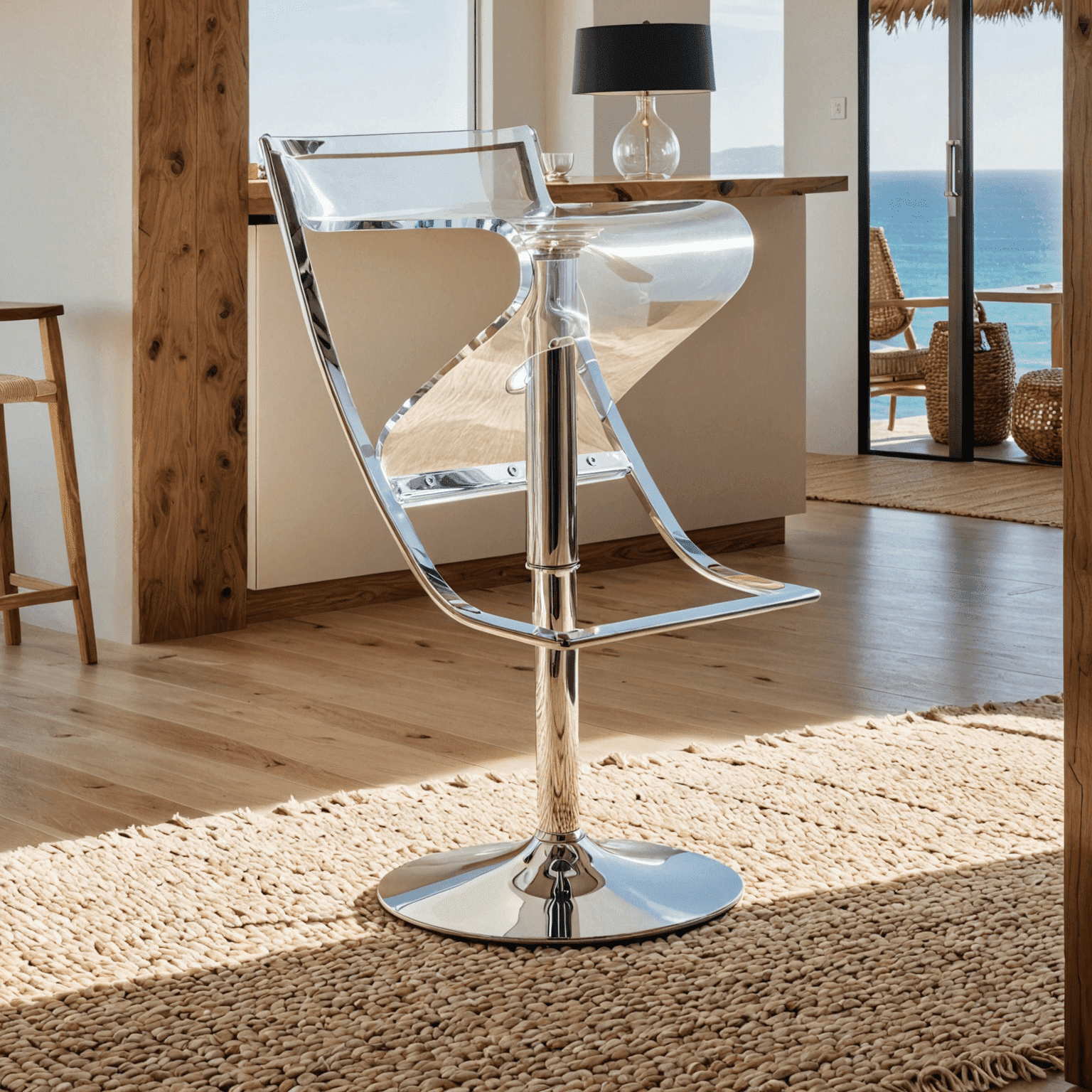 LeisureMod Napoli Transparent Acrylic Bar Counter Stool, Modern Clear Seat with Chrome Base for Kitchen Island and Home Bar