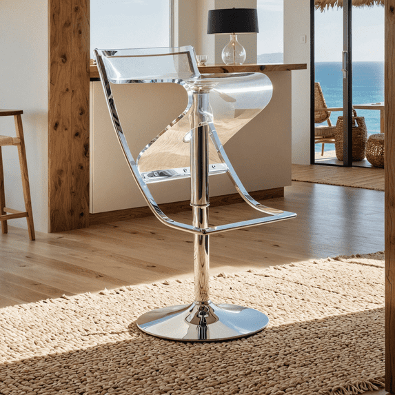 LeisureMod Napoli Transparent Acrylic Bar Counter Stool, Modern Clear Seat with Chrome Base for Kitchen Island and Home Bar