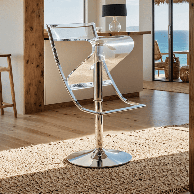 LeisureMod Napoli Transparent Acrylic Bar Counter Stool, Modern Clear Seat with Chrome Base for Kitchen Island and Home Bar