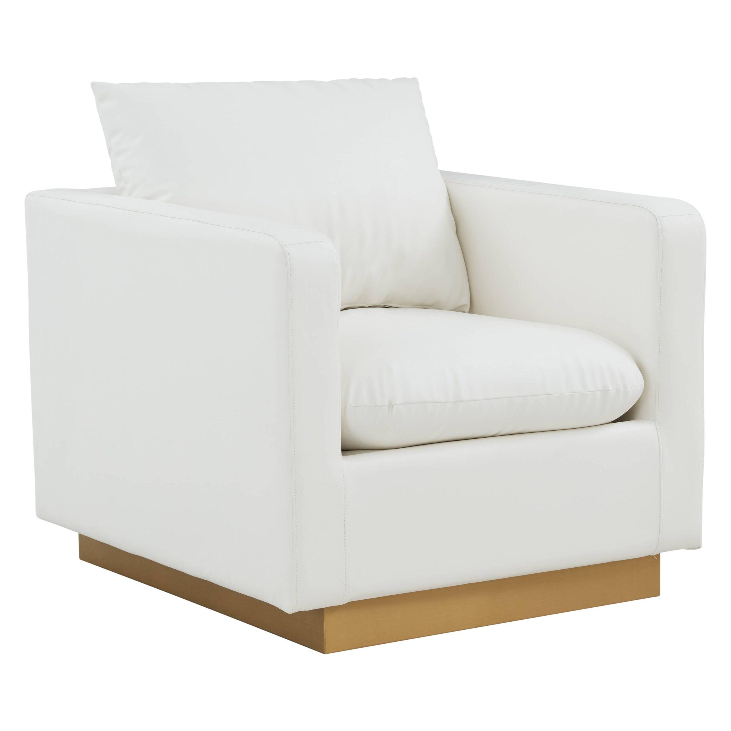 White Leather Accent Chair with Gold Base