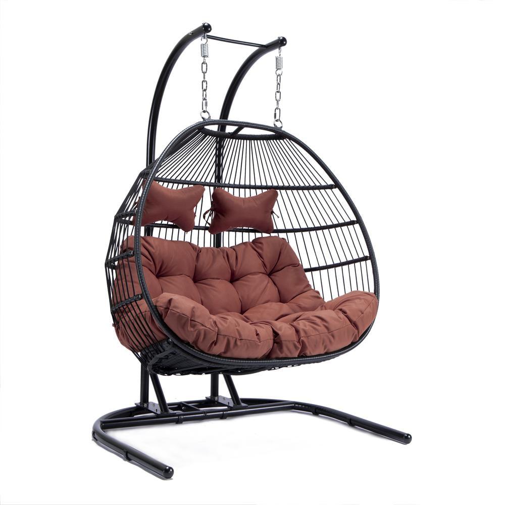 Cherry Double Folding Hanging Egg Swing Chair with Cushions