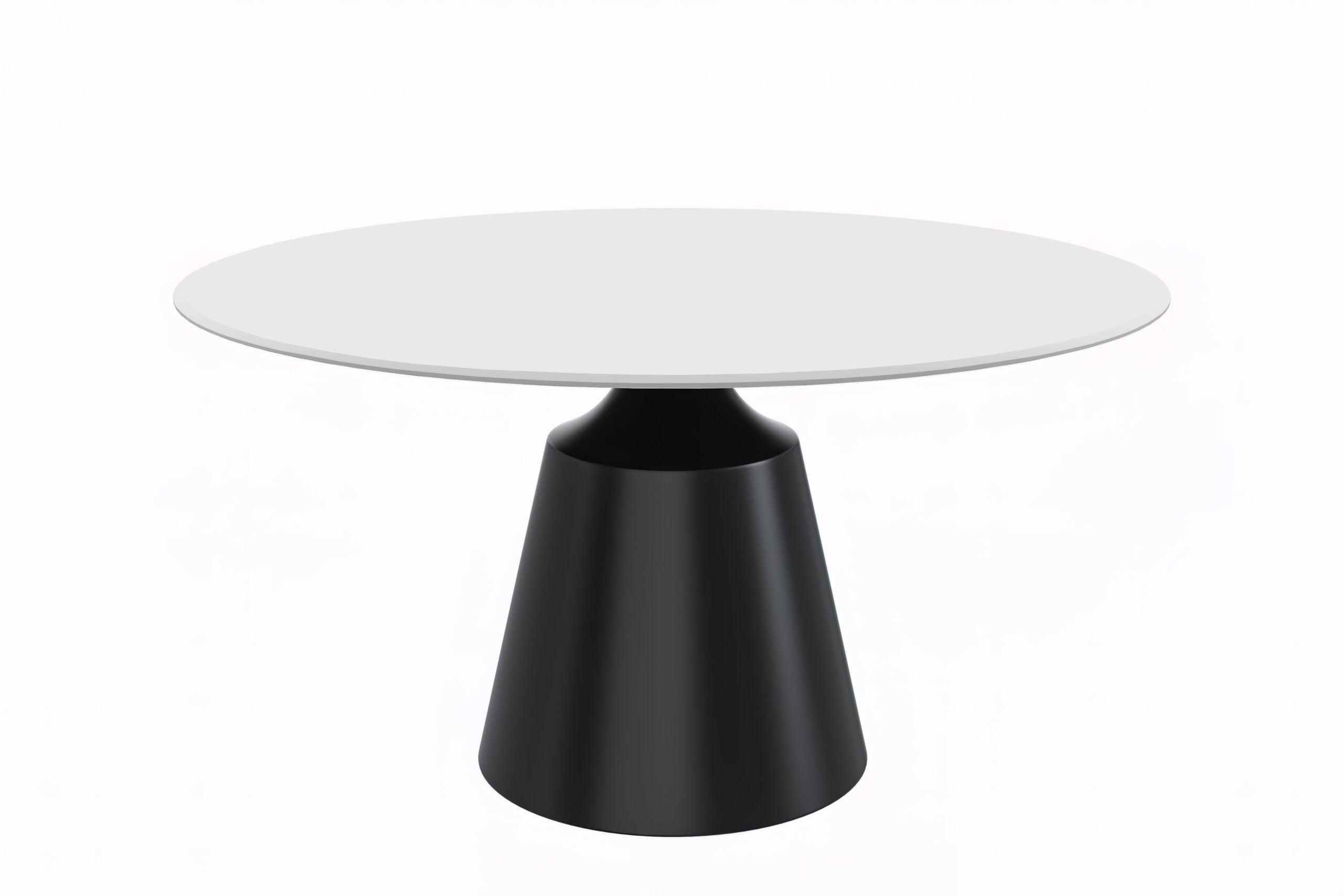 LeisureMod Prynn Mid-Century Modern 60" Round Dining Table with Sintered Stone Top and Black Pedestal Base for Kitchen and Dining Room (Solid White)