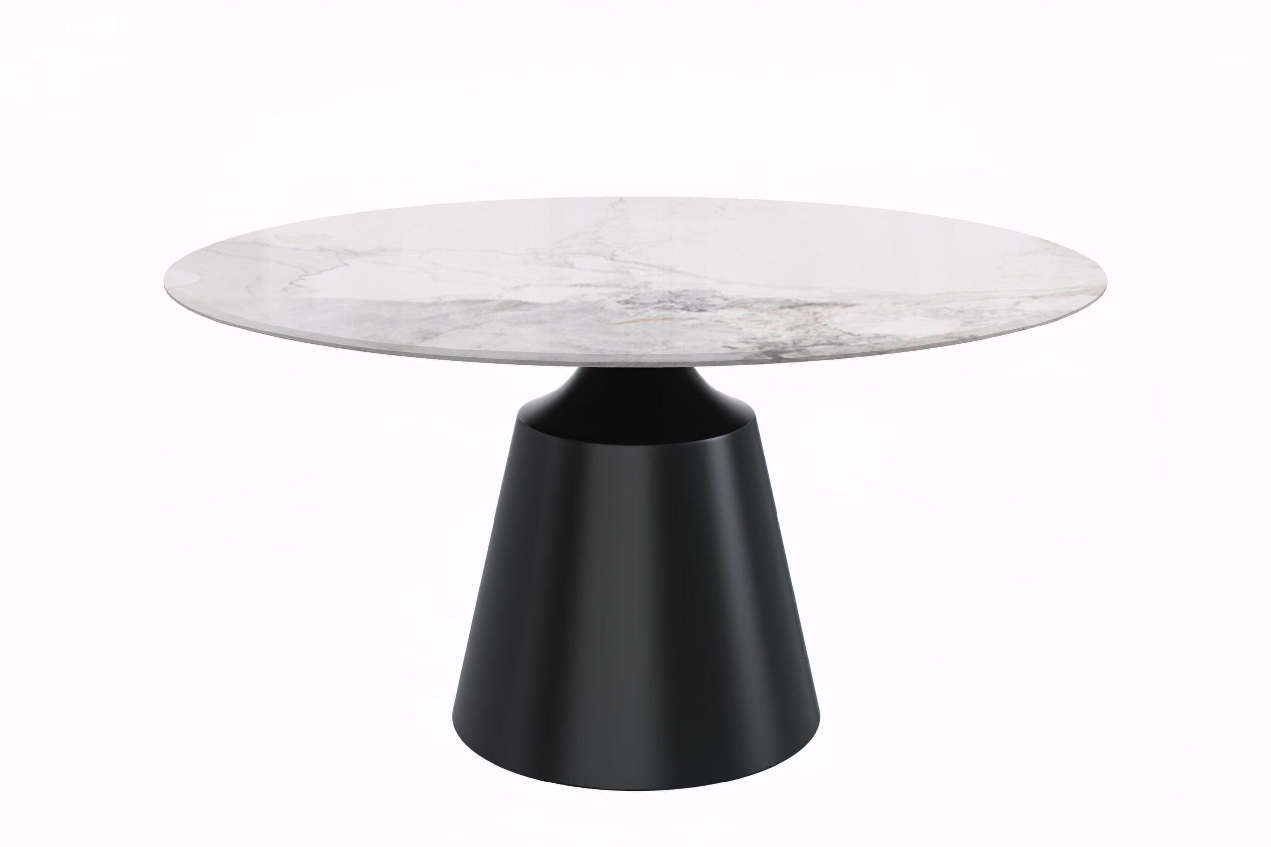 Prynn 60'' White Grey Round Glass Dining Table with Black Pedestal Base