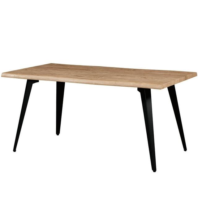 LeisureMod Ravenna Single Modern 63" Rectangular Dining Table with Wavy Edge Wood Top and Metal Legs