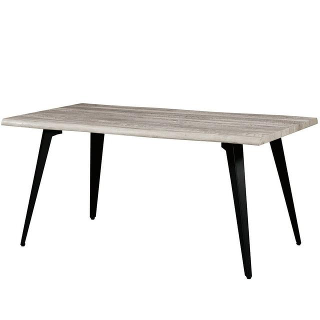 LeisureMod Ravenna Single Modern 63" Rectangular Dining Table with Wavy Edge Wood Top and Metal Legs