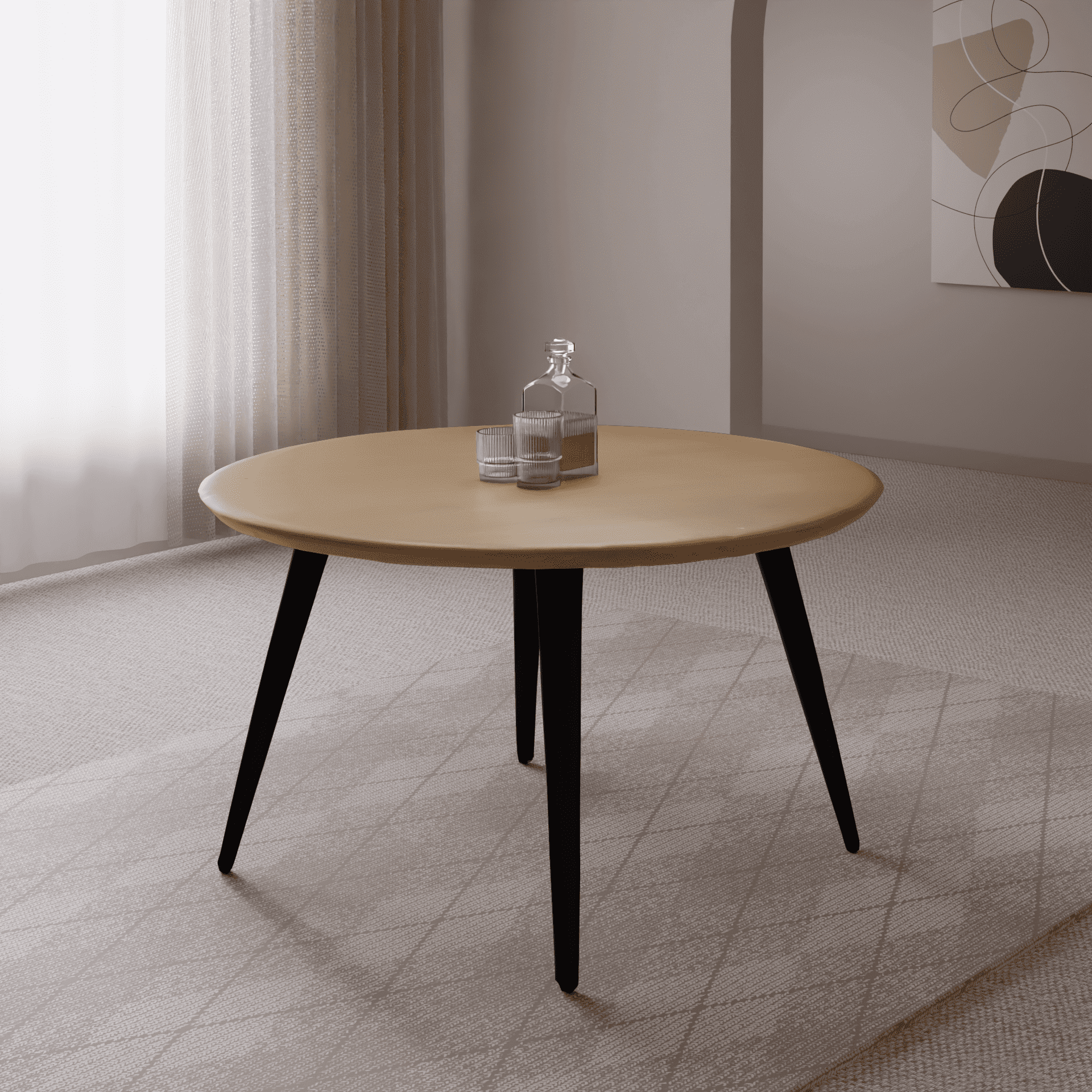 Maykoosh Medieval Moods Modern Round Wood 47" Dining Table With Metal Legs