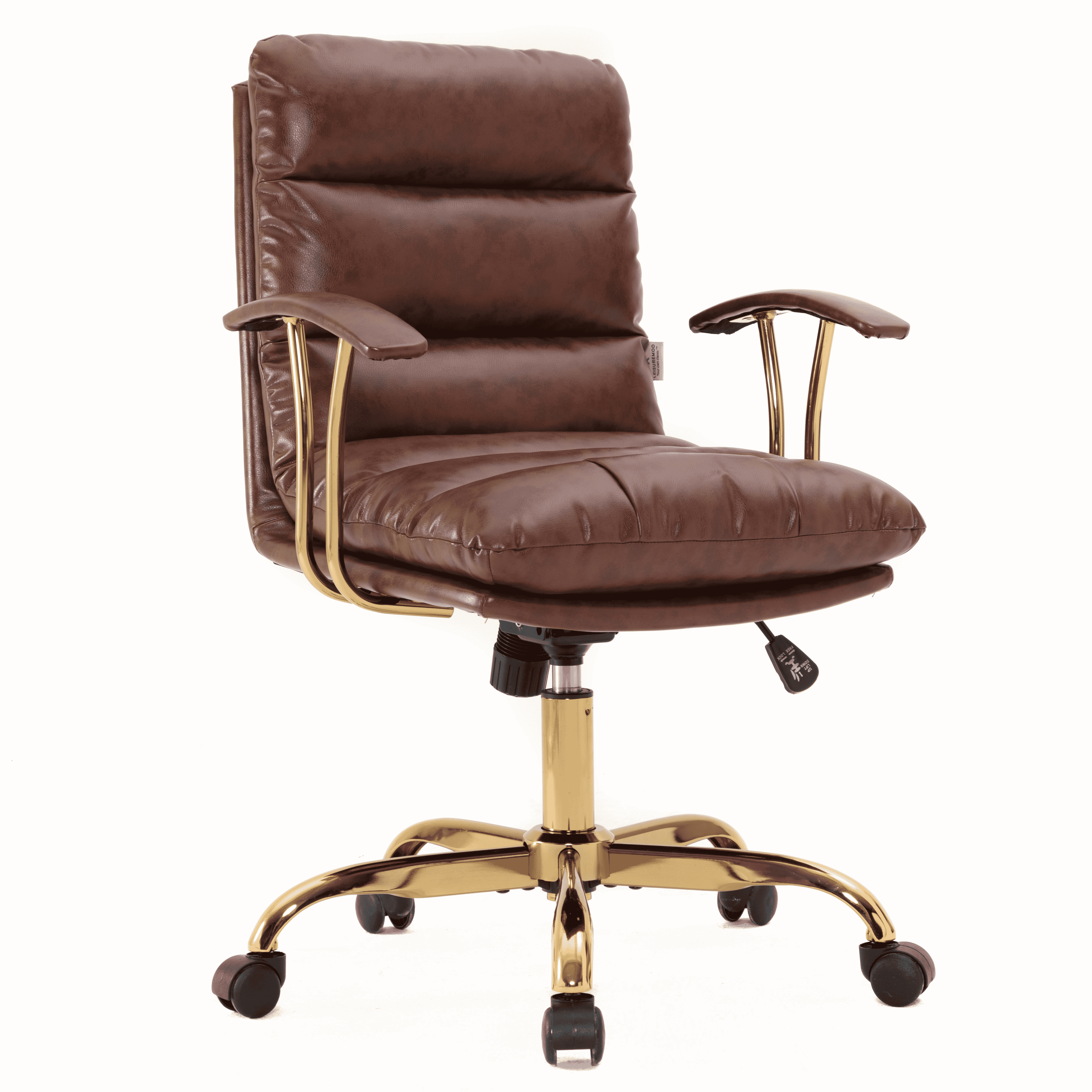 LeisureMod Regina Single Ergonomic Padded Leather Lumbar Support Adjustable Height Swivel Executive Office Chair with Gold Steel Frame