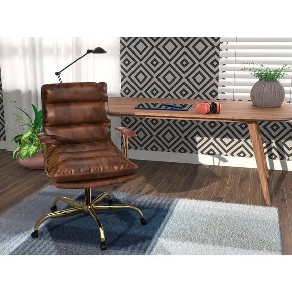 LeisureMod Regina Single Ergonomic Padded Leather Lumbar Support Adjustable Height Swivel Executive Office Chair with Gold Steel Frame