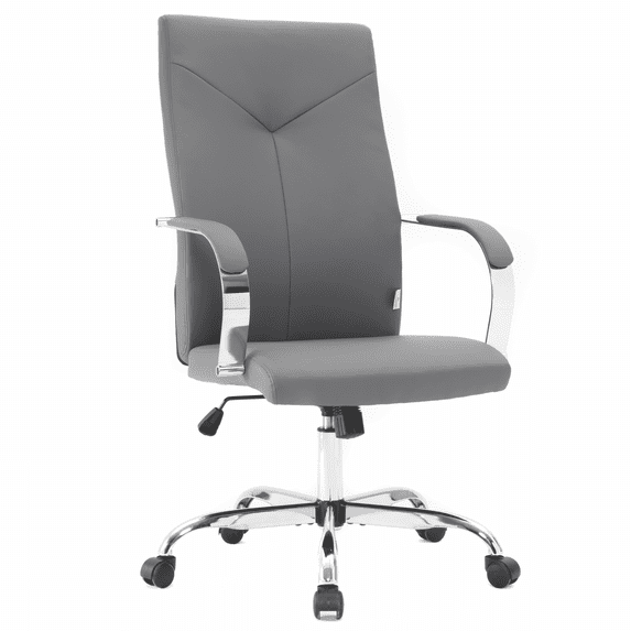 LeisureMod Sonora High-Back Leather Office Chair with Adjustable Height, Swivel, and Tilt in Grey