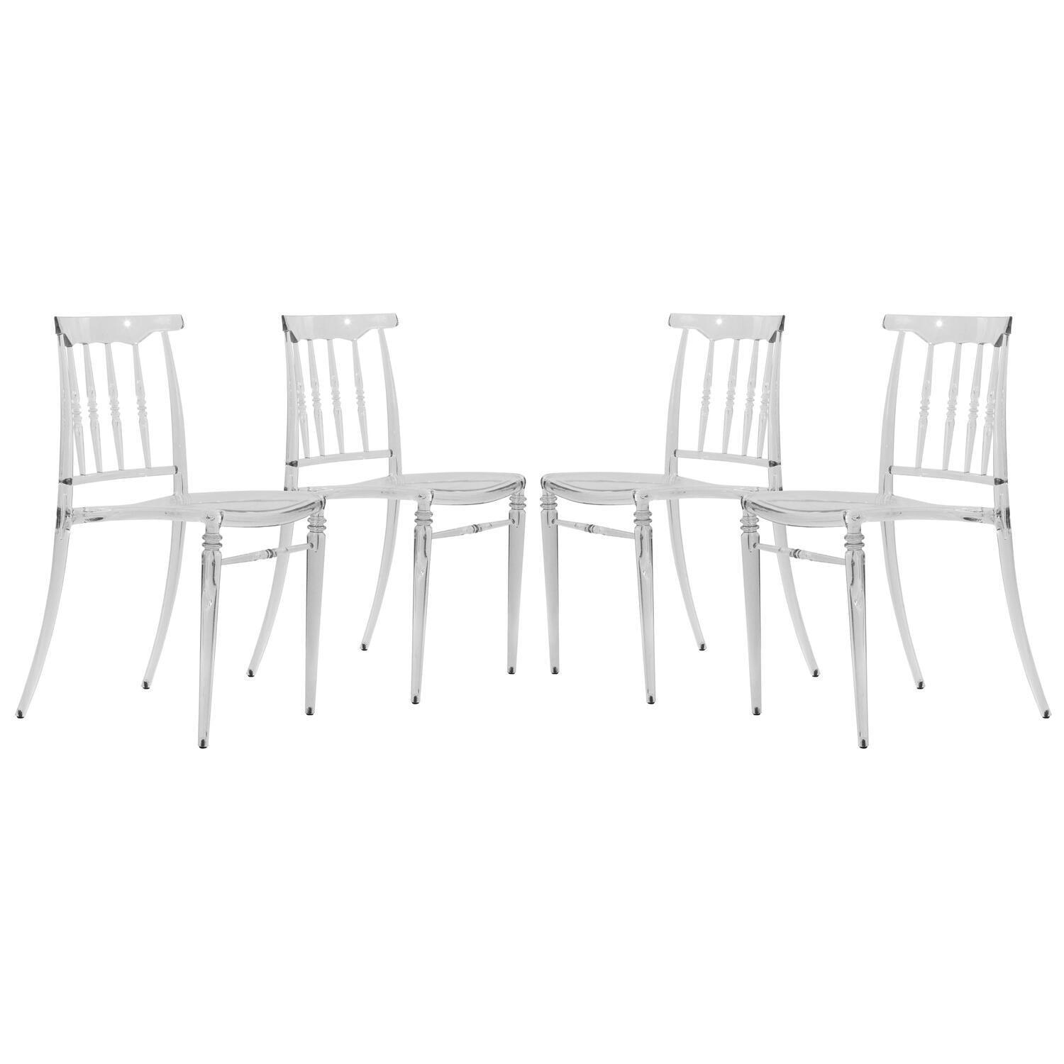 Elegant Spindle Transparent Lucite Dining Chair, Set of 4