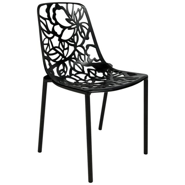 LeisureMod Devon Modern Aluminum Outdoor Stackable Dining Chair, Black