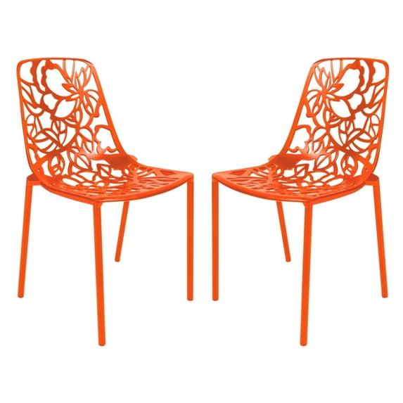 LeisureMod Devon Modern Aluminum Outdoor Stackable Dining Chair Set of 2 with Weather-Resistant Finish, Durable Frame for Patio, Garden, or Poolside