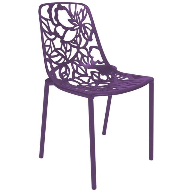 LeisureMod Devon Modern Aluminum Outdoor Stackable Dining Chair, Purple