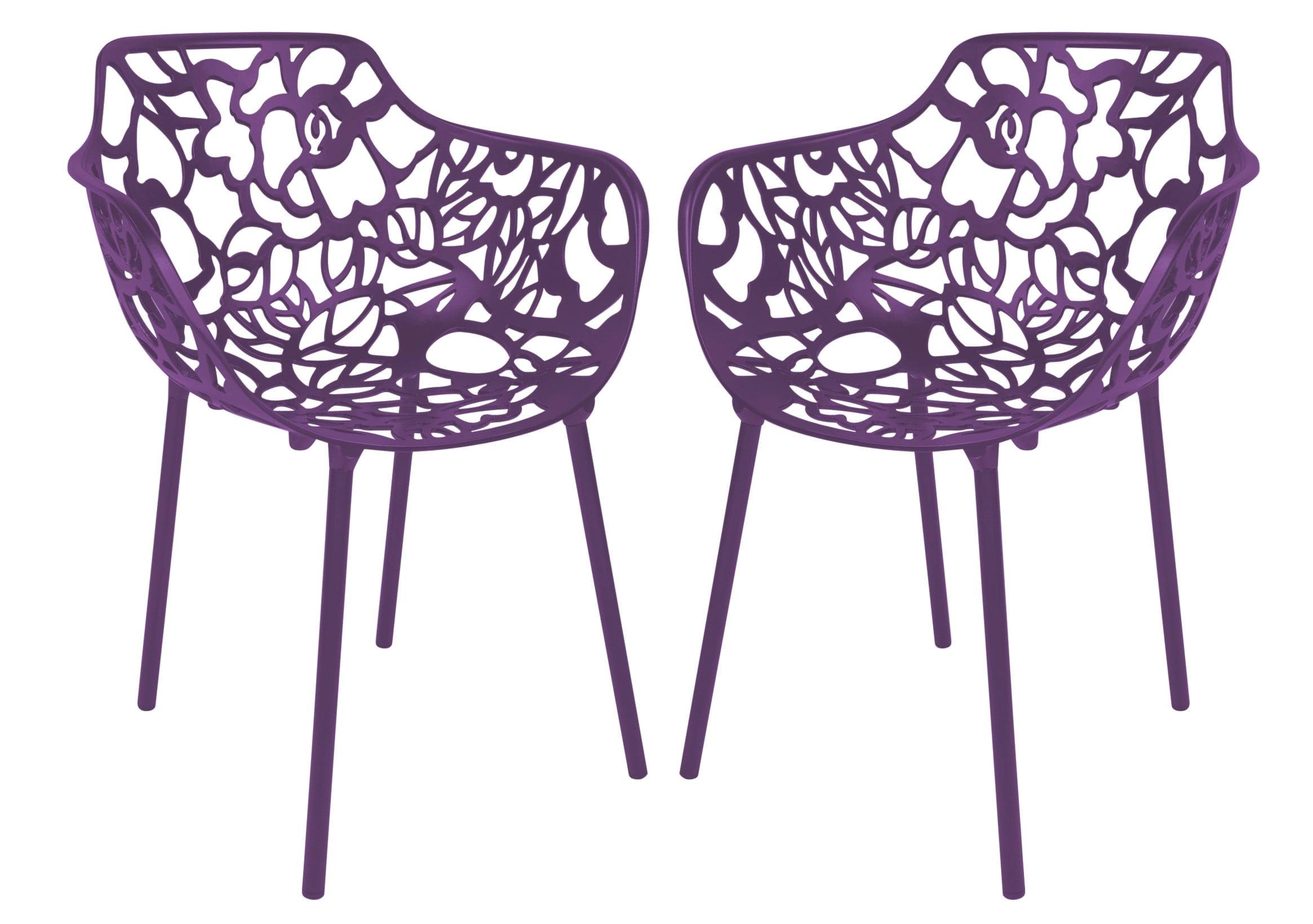 LeisureMod Devon Aluminum Stackable Outdoor Dining Armchair Set of 2, Purple