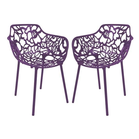 LeisureMod Devon Aluminum Stackable Outdoor Dining Armchair Set of 2, Purple