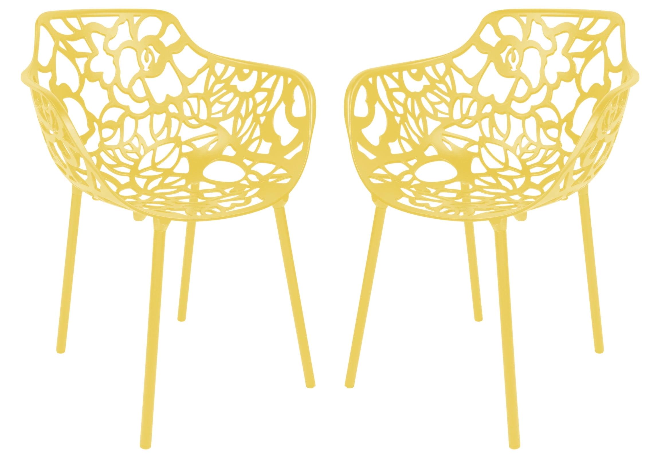 LeisureMod Devon Aluminum Stackable Outdoor Dining Armchair Set of 2, Yellow