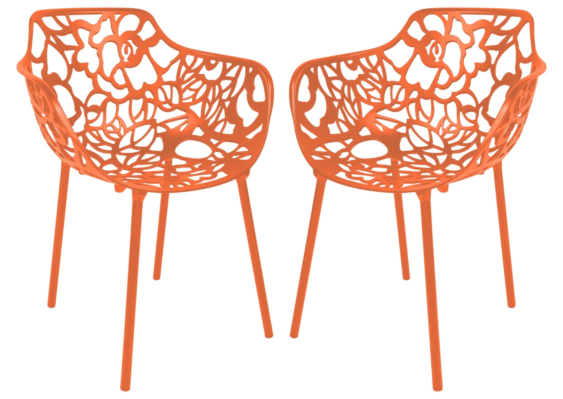 LeisureMod Devon Aluminum Stackable Outdoor Dining Armchair Set of 2, Orange