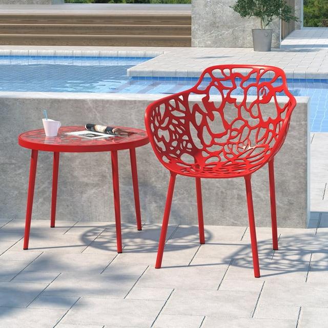 LeisureMod Devon Modern Aluminum Outdoor Stackable Dining Chair, Red