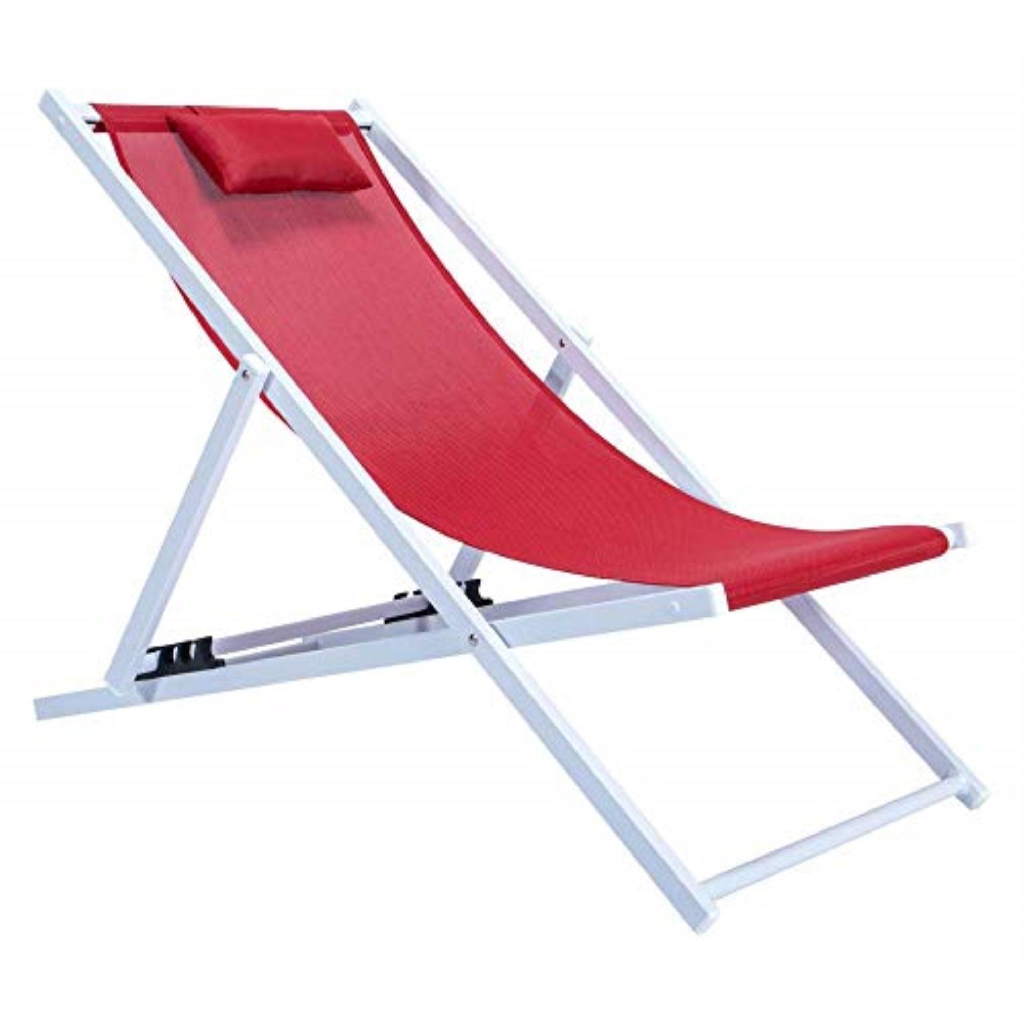 Sunset Red Sling Outdoor Lounge Chair with Removable Headrest