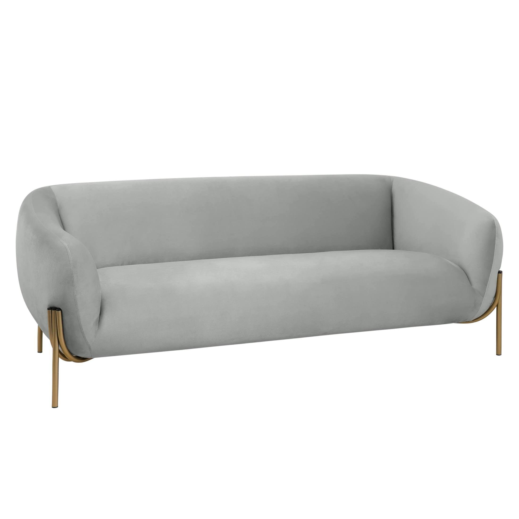 LeisureMod Three-Seater Sofa Upholstered in Velvet Wide Couch with Powder-Coated Gold Iron Legs Padded Seat and Back for Modern Home, Living Room, Office Zuno Collection