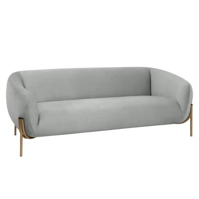 LeisureMod Three-Seater Sofa Upholstered in Velvet Wide Couch with Powder-Coated Gold Iron Legs Padded Seat and Back for Modern Home, Living Room, Office Zuno Collection