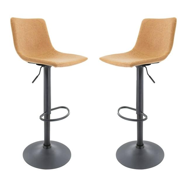 LeisureMod Tilbury Modern Adjustable Bar Stool Set of 2 with Footrest and 360-Degree Swivel, Counter Height Chairs for Kitchen Island and Home Bar