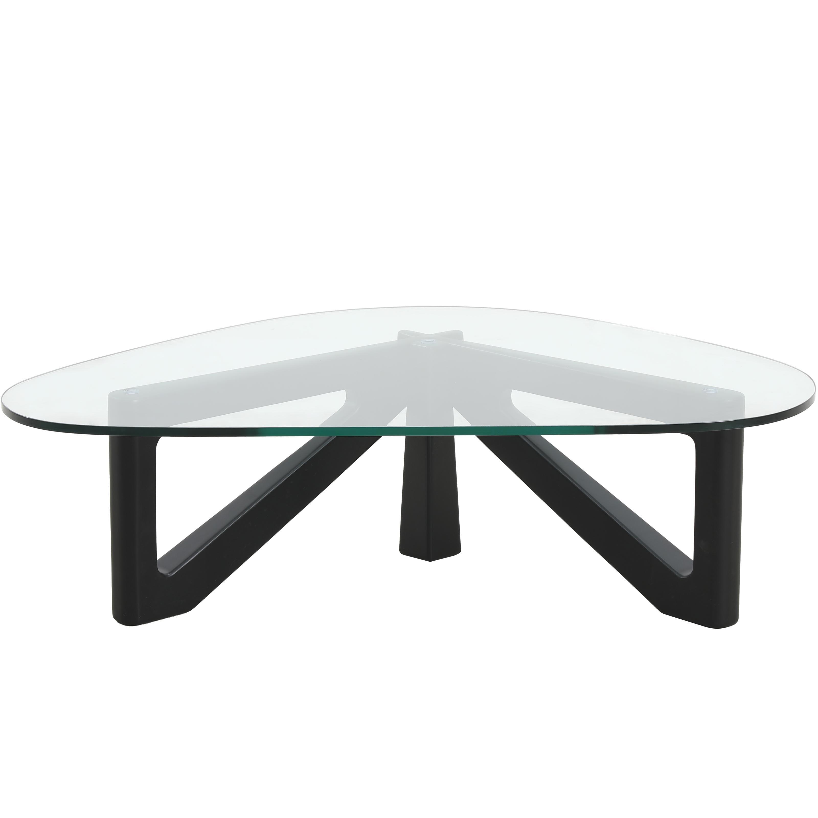 LeisureMod Imperial Collection Triangular Glass Top Coffee Table with Glossy Ash Wood Base for Home, Living Room, Office