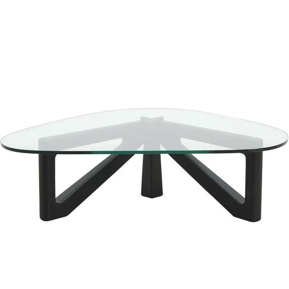 LeisureMod Imperial Collection Triangular Glass Top Coffee Table with Glossy Ash Wood Base for Home, Living Room, Office