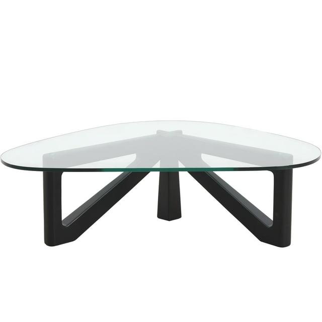 LeisureMod Imperial Collection Triangular Glass Top Coffee Table with Glossy Ash Wood Base for Home, Living Room, Office