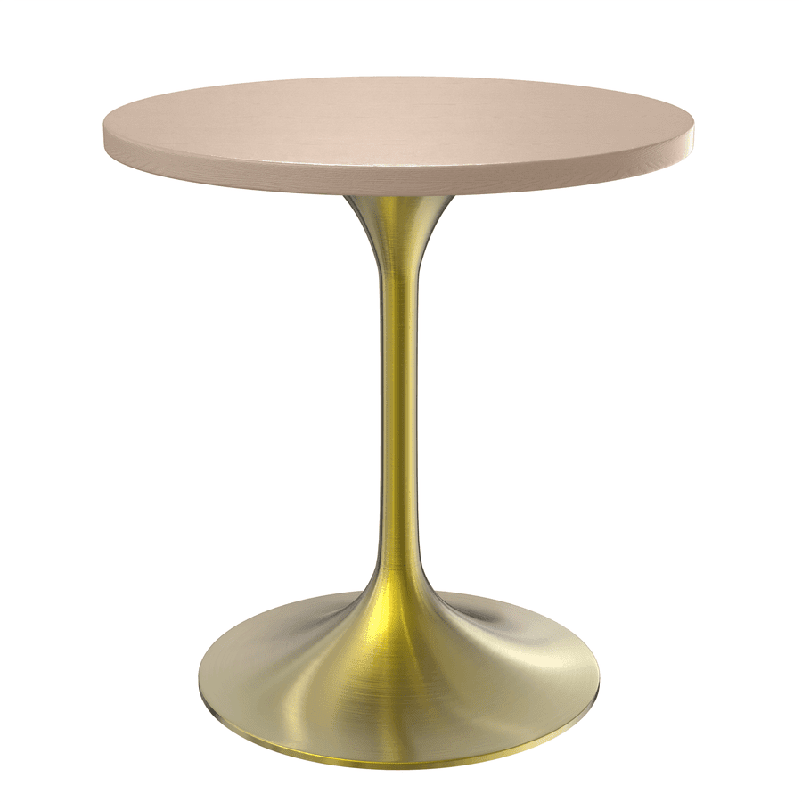 LeisureMod Verve 27" Round Dining Table - MDF Wood Top with Brushed Gold Pedestal Base Accent Side Table for Kitchen and Home