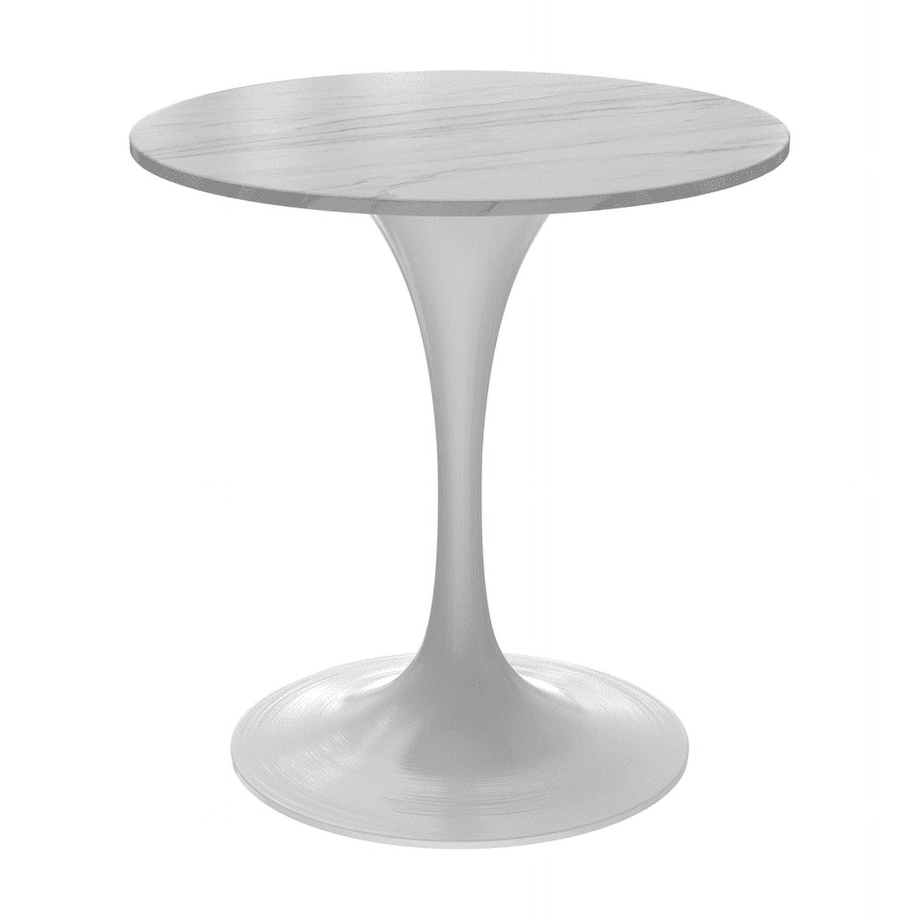 LeisureMod Verve 27" Round Dining Table - Sintered Stone Top with Modern White Pedestal Base Accent Side Table for for Kitchen and Home