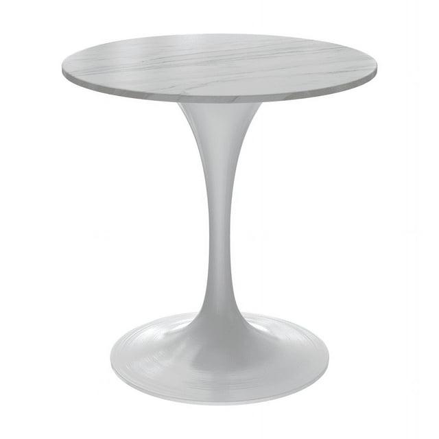LeisureMod Verve 27" Round Dining Table - Sintered Stone Top with Modern White Pedestal Base Accent Side Table for for Kitchen and Home