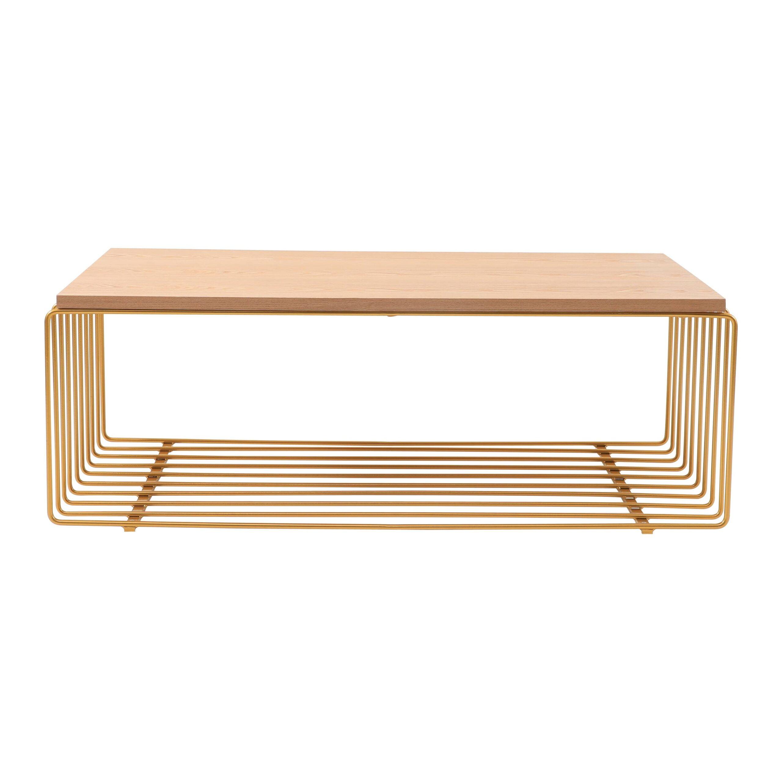 Walden Rectangular Coffee Table with Powder Coated Steel Frame, Gold