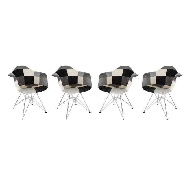 LeisureMod Willow Patchwork Fabric Eiffel Base Accent Armchair Set of 4