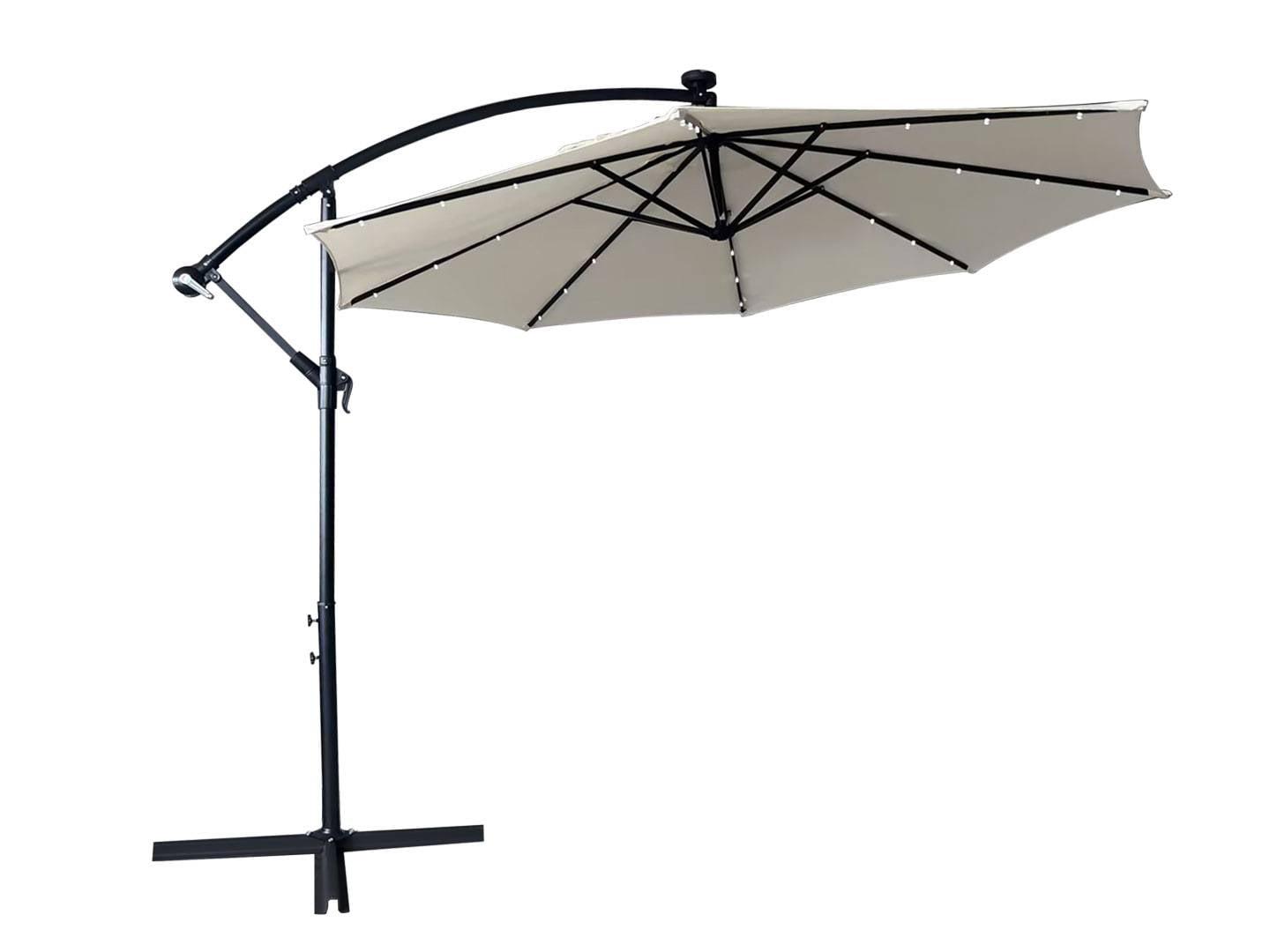 Cream 10 Ft Cantilever Patio Umbrella with Solar LED Lights