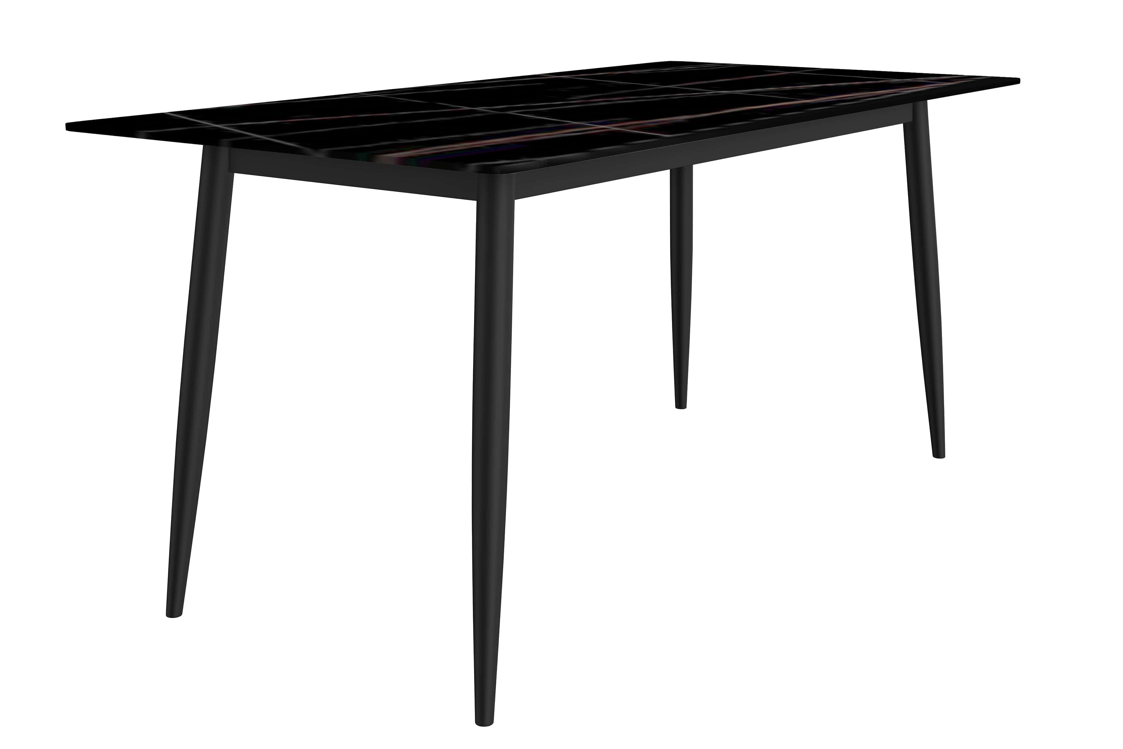 LeisureMod Zayle Modern Dining Table with a Sintered Stone Rectangular Wide Tabletop and Steel Base for Kitchen and Living Room (Black/Gold, 55" Wide)