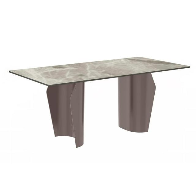 LeisureMod Zelan Modern 62” Rectangular Dining Table for 4 to 8 People with Sintered Stone Top and Stainless Steel Base in Deep Grey