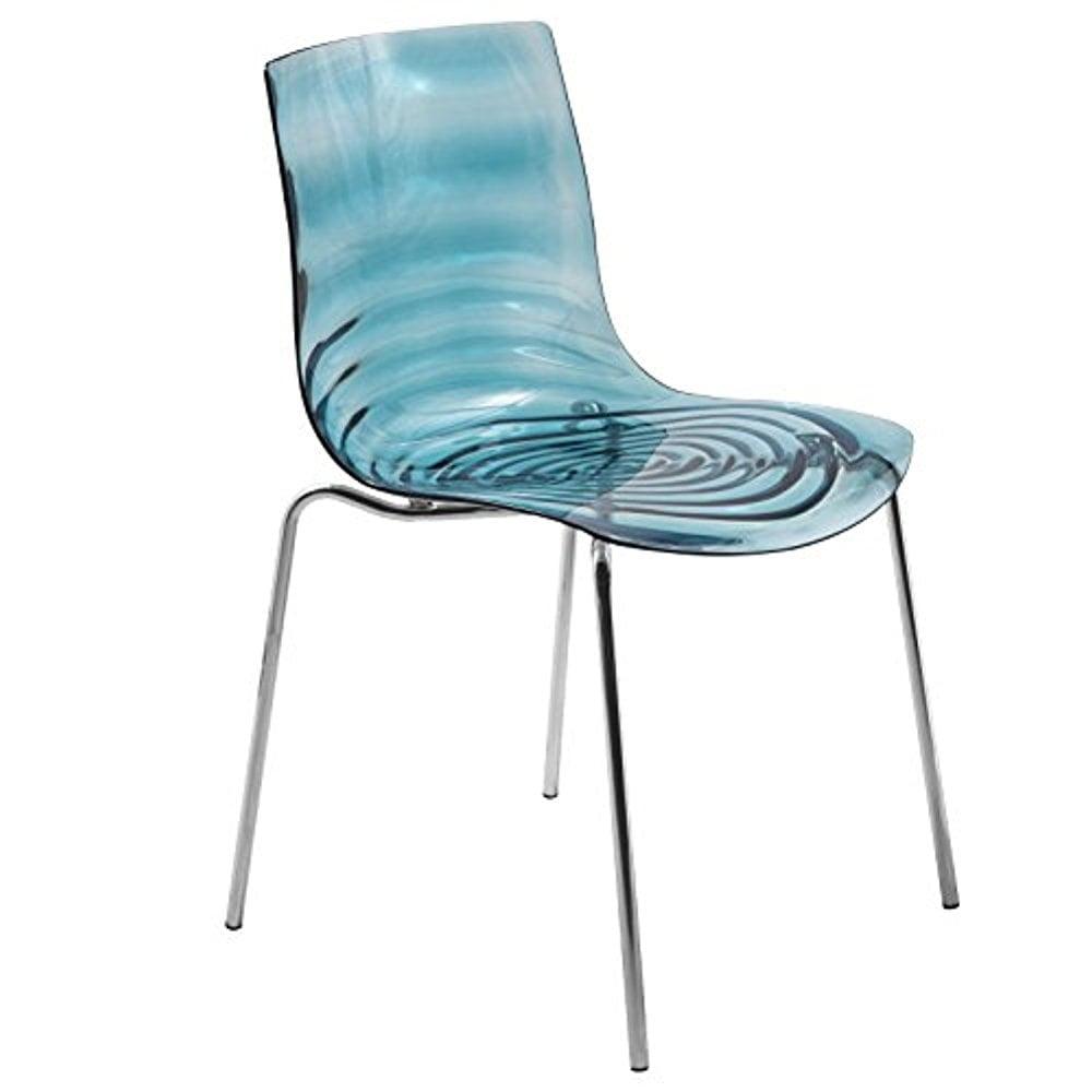 LeisureMod Astor Plastic Dining Chair with Water Ripple Design, Chrome Legs, Stackable Clear Accent Chair for Kitchen, Dining Room, Office, or Lounge