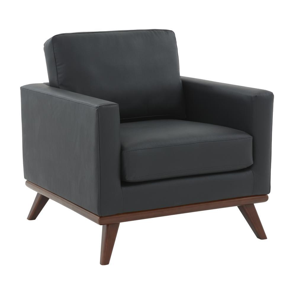 Modern Black Faux Leather Accent Chair with Metal Frame