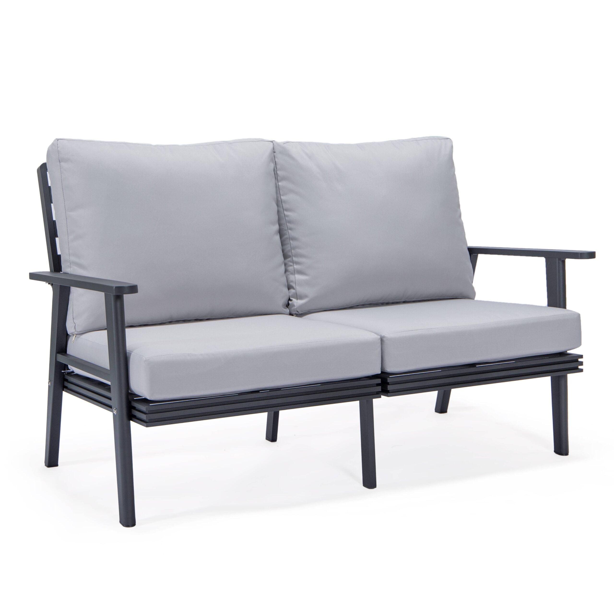 Leisuremod Walbrooke Modern Polyester Loveseat with Black Aluminum Frame and Removable Cushions (Light Grey)