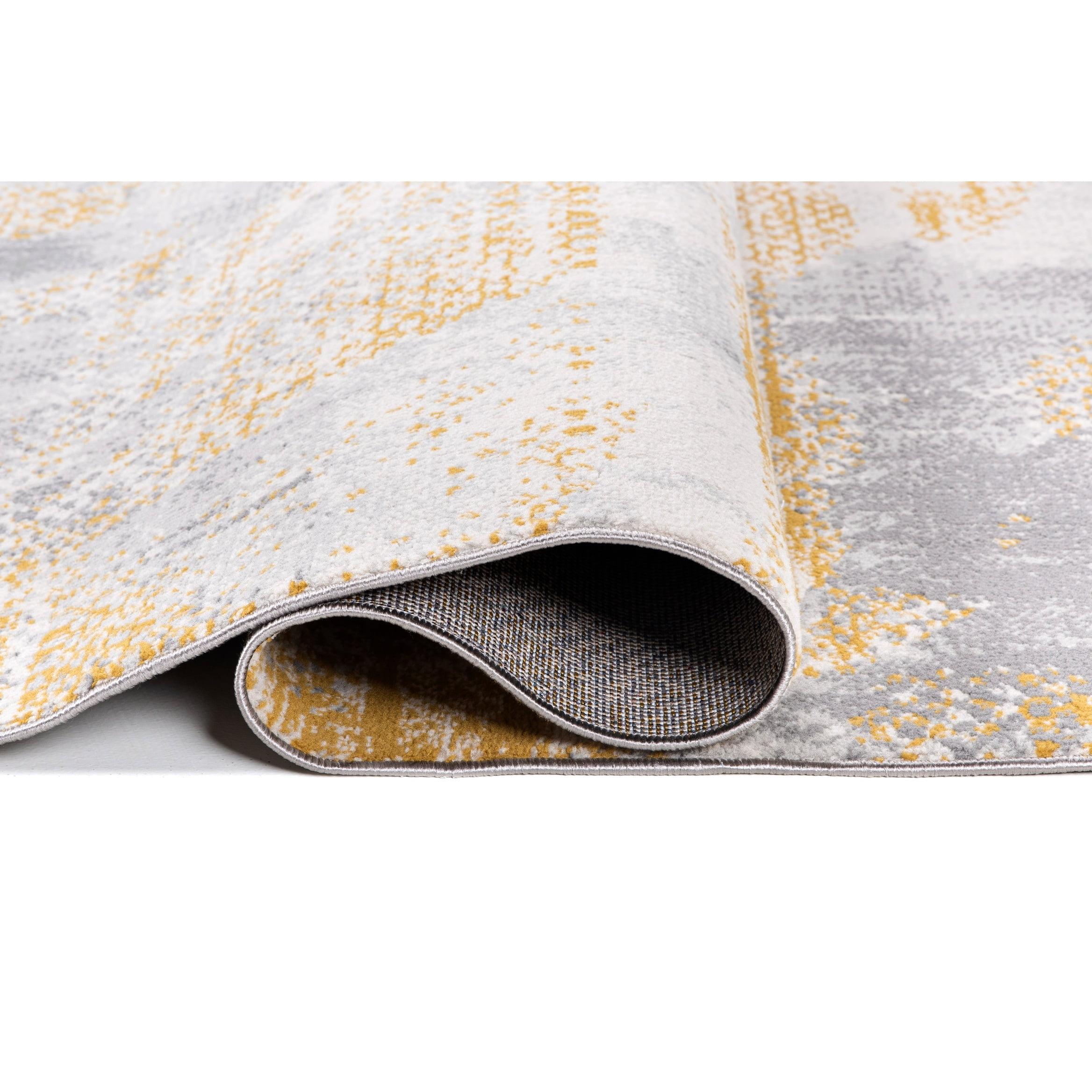Lela Collection Abstract Polyester Rug 7'6" x 10'6" - Gray/Gold