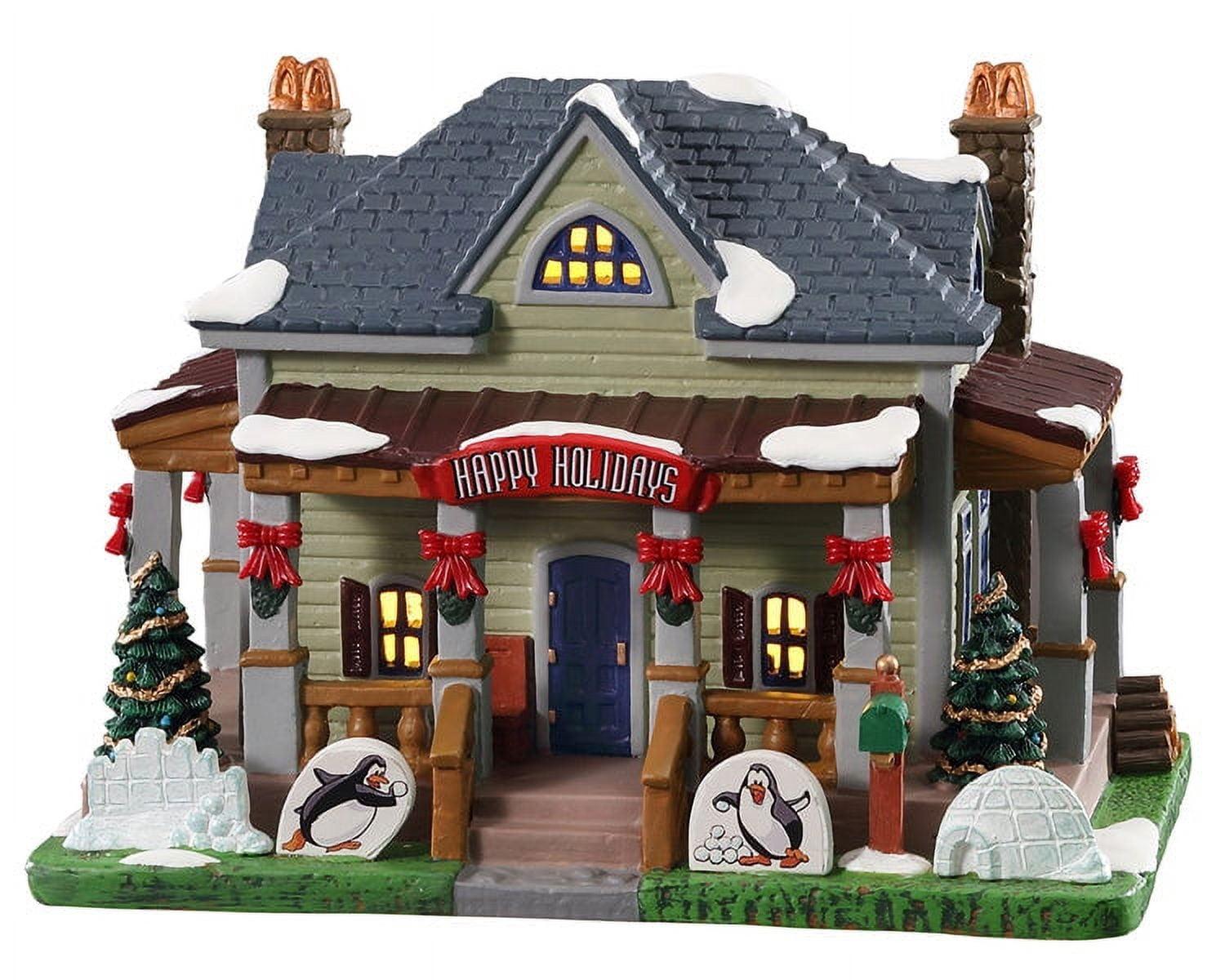 Porcelain Christmas House with Holiday Decorations, 7.48 Inches