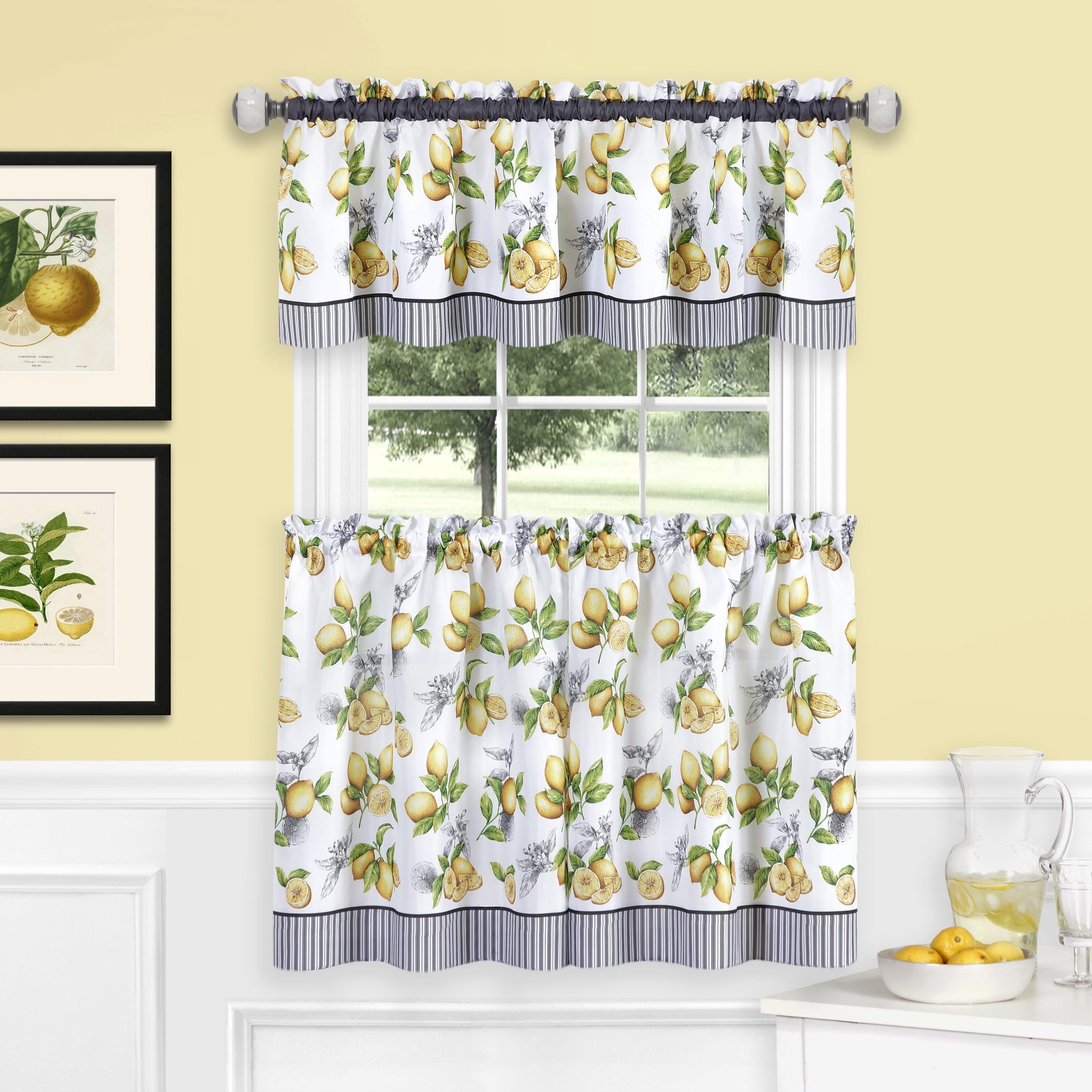 Lemon Drop Gray and Yellow Polyester Tier Curtain Set