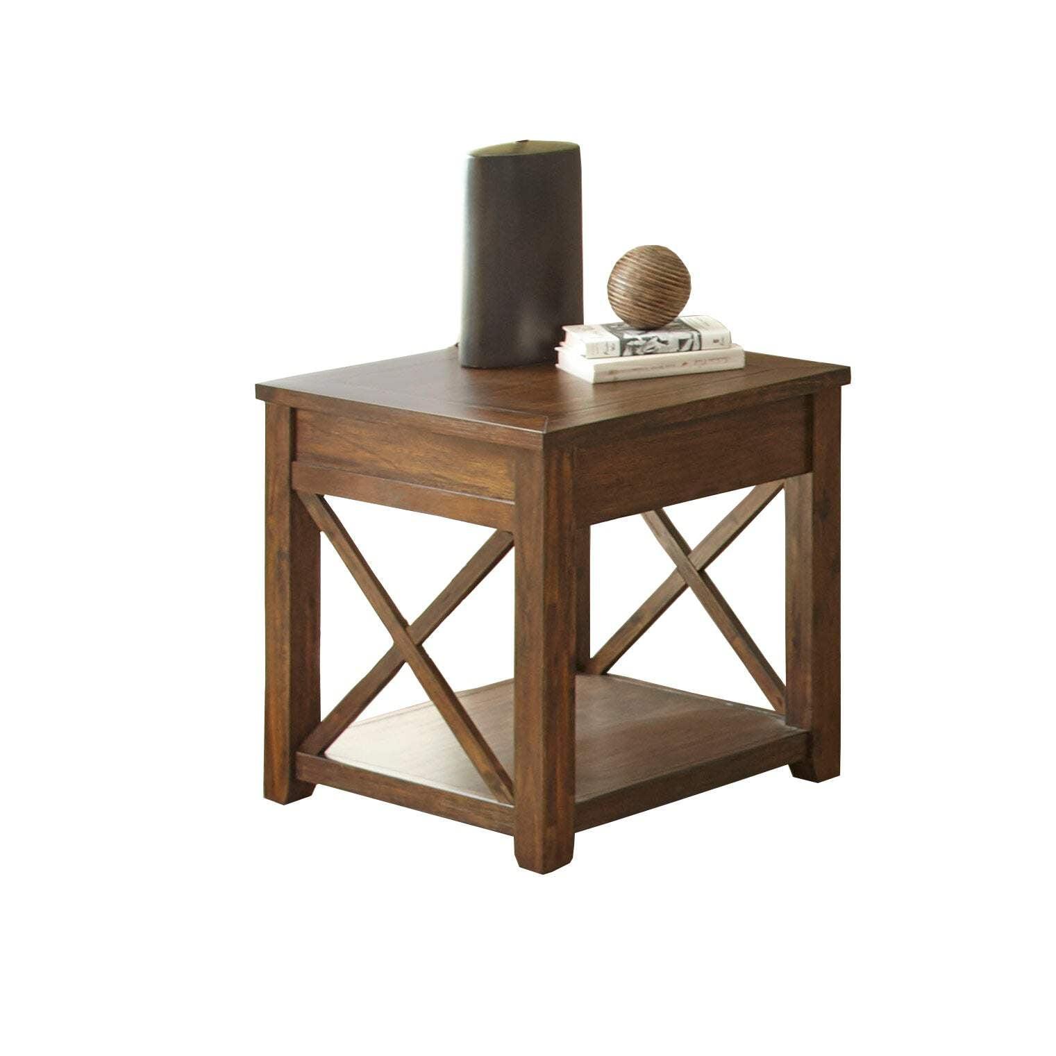 Lenka 24" Mocha Oak Square End Table with Shelf