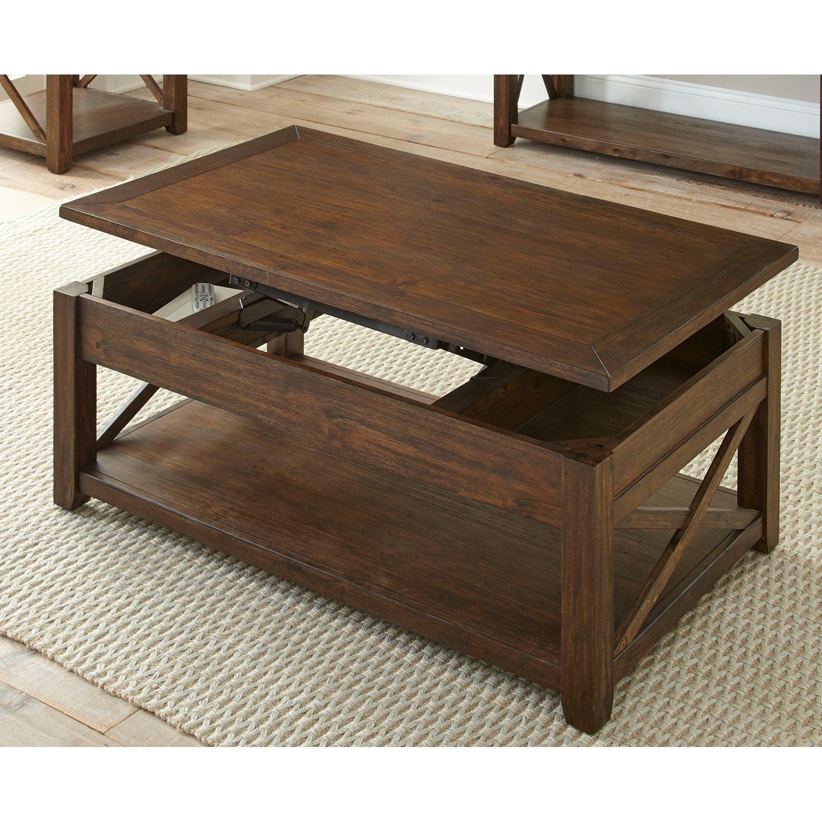 Rustic Mocha Oak Rectangular Lift-Top Coffee Table with Storage