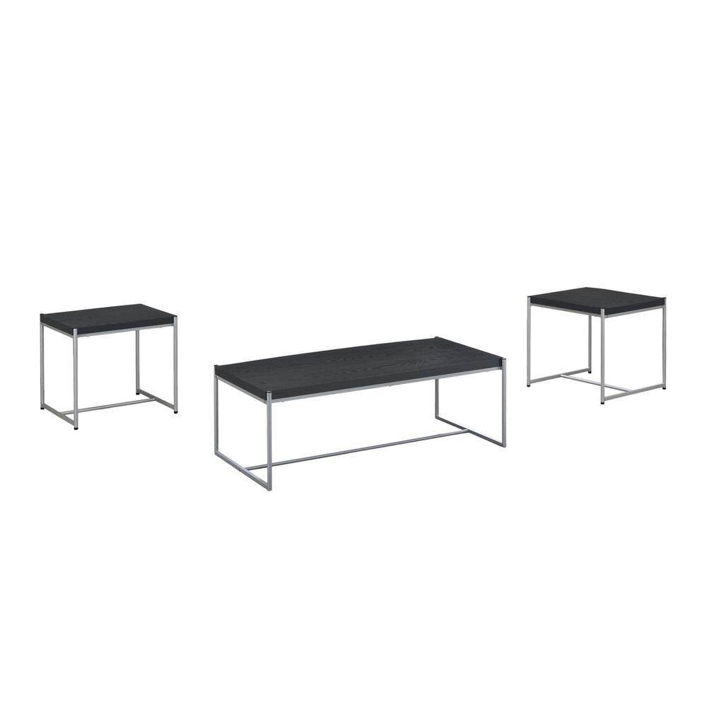 HOMLUX Industrial 3 PCS Coffee Table Set Rectangular Sofa Table and 2PCS End Tables,Black