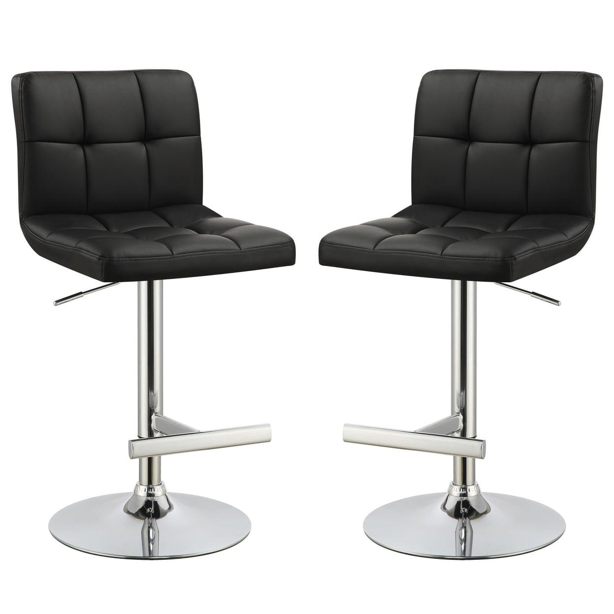 Adjustable Black Faux Leather and Chrome Bar Stools Set