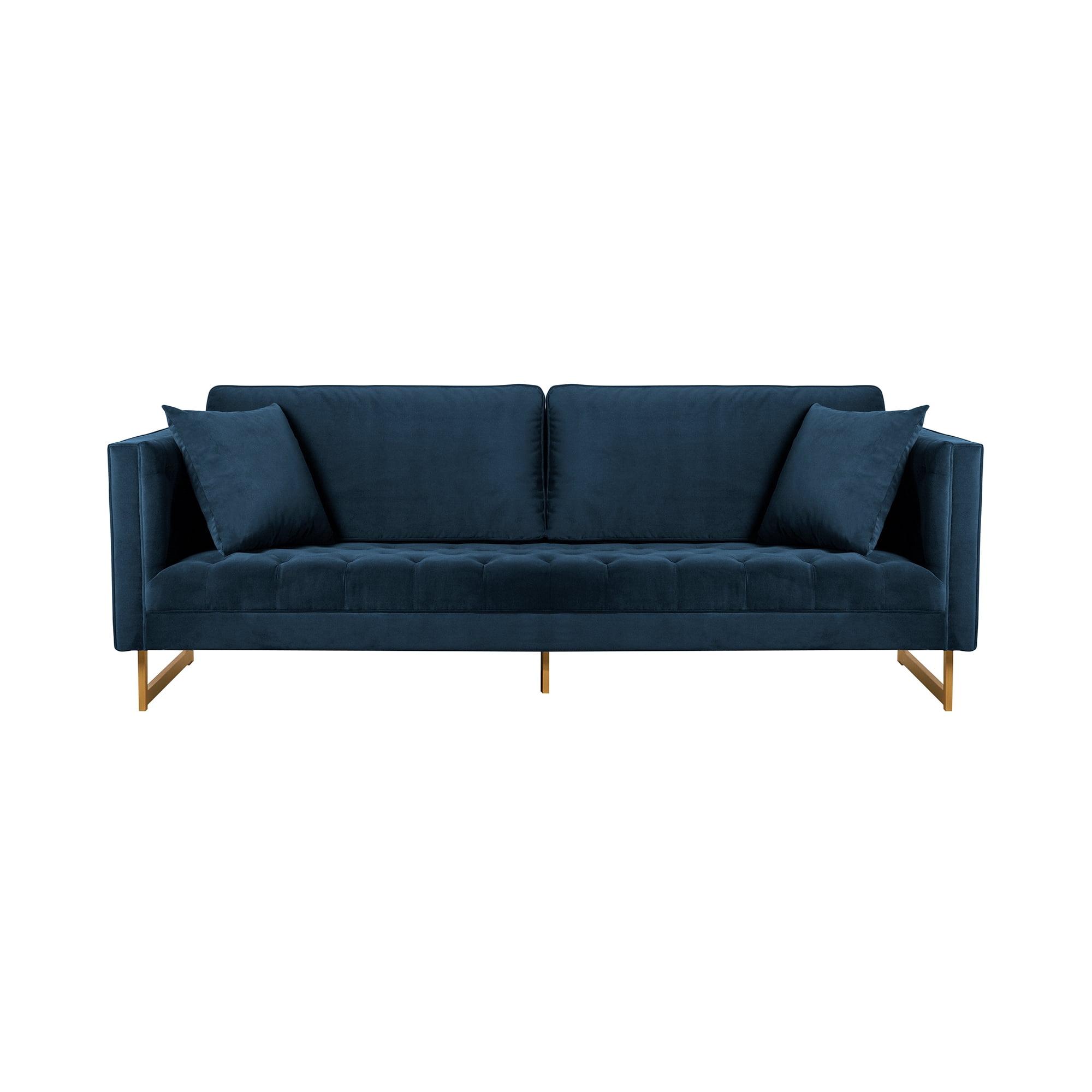 Lenox Blue Velvet Sofa with Brass Legs