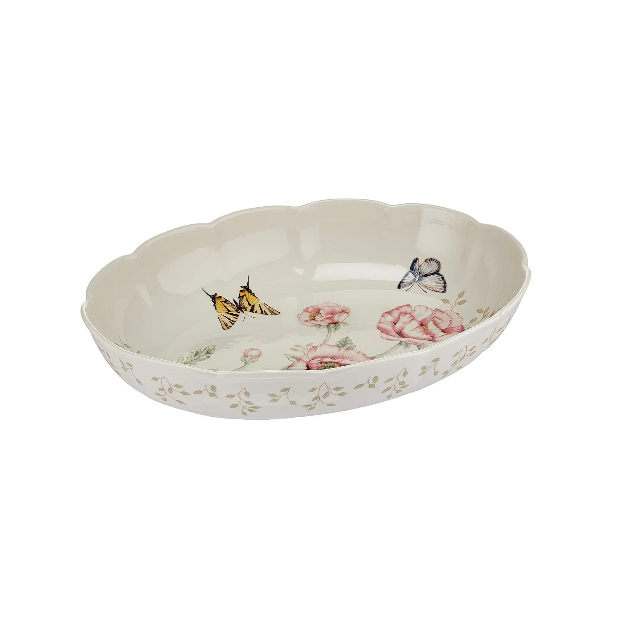 White Porcelain Butterfly Meadow Oval Baker