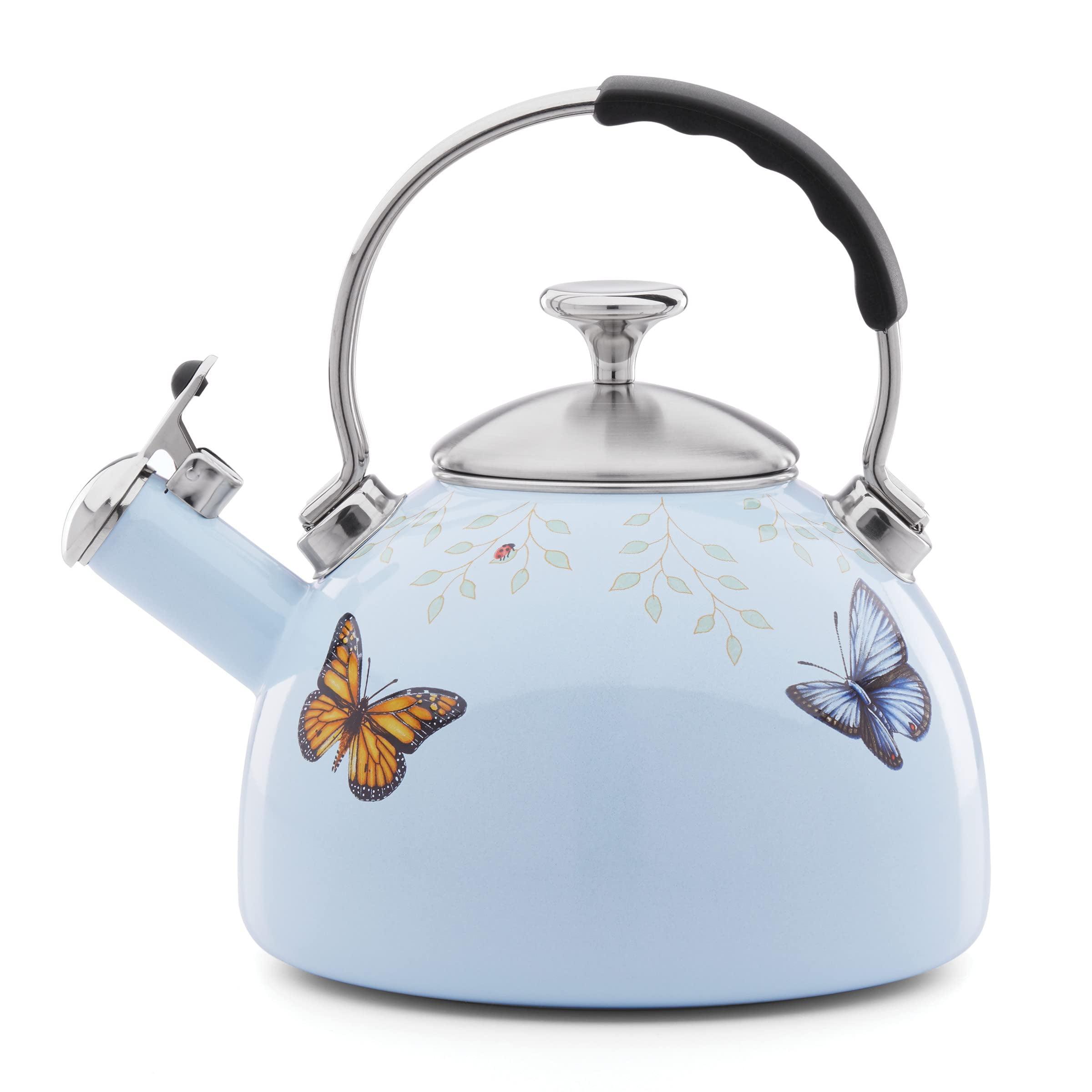 Butterfly Meadow Blue Enamel Whistling Tea Kettle